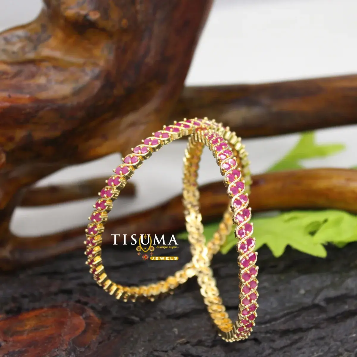 Micro Gold S-Curve Wave Ruby Bangles